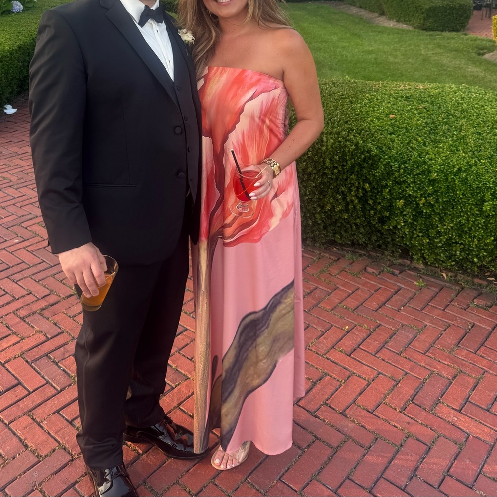 Pink Strapless Floral Maxi Dress